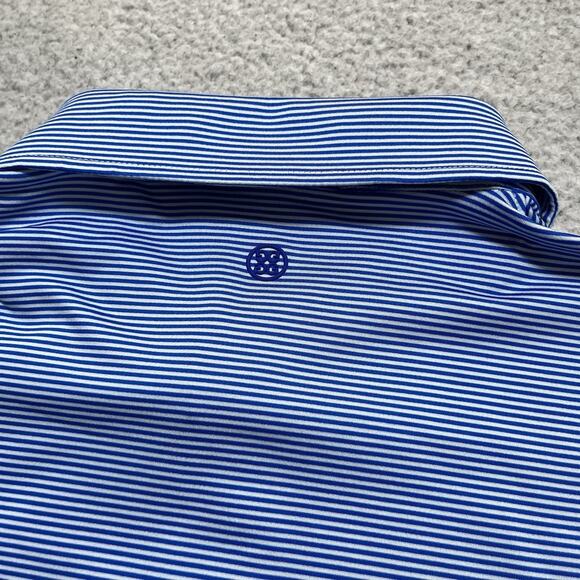 G Fore Polo Shirt Mens Large Blue Stripe Performance Stretch Golf Button - Picture 12 of 12